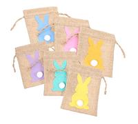 Ipetboom 6 Pièces à cordon lapin faire la fête réutilisable enfants avec poignées de faveur de la fête pochette à biscuits Bunny Small Treats lin