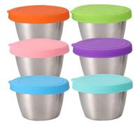 Ipetboom 6 pièces Lot de Boîtes à Épices Miniatures Inox avec Couvercle Silicone Étanche Boîtes à Condiments Portables pour Pique- Bbq et Repas Extérieur