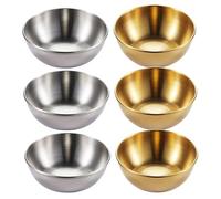 Ipetboom 6 pièces Set de Coupelles Acier Inoxydable Rondes pour Sauce et Assaisonnement Plat à Trempette Doré et Naturel Cuisine Restaurant Apéritif Camping