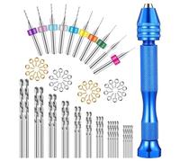 Ipetboom 76 Pièces Mini Forets Manuels en Acier Étau de Précision Poignée Bleue Rainurée 25 Forets Hélicoïdaux 03-12 MM et 40 Clous en Corne Kit Compact pour Bricolage et Modélisme