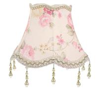 Ipetboom Abat-Jour Européen en Tissu Rose à Franges et Perles Forme Cloche Festonnée Compatible Douille E27 Décoration Vintage pour Lampe de Chevet et Lampe de Table Chambre et Bureau