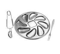 Ipetboom Assiette Huîtres Acier Inoxydable Set avec Fourchette et Pince Plateau de Service Fruits de Mer pour Restaurant Bar Maison