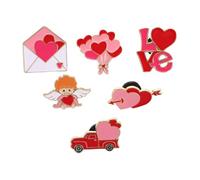 Ipetboom Assortiment 6 Broches en Alliage pour Saint-valentin Motifs Cœur, Flèche de Cupidon et Lettre D'amour, Épingles Décoratives Rouges pour Vêtements, Paquet et Accessoires