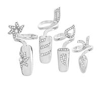 Ipetboom Bague à L’ongle Strass 4 Pièces Taille Multiple Alliage Argenté pour Femmes Accessoires Nail Art Usage Soirée Fêtes