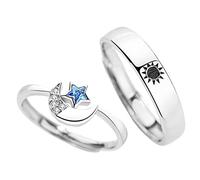 Ipetboom Bague Couple Ouverte avec Design Étoile Lune et Soleil Anneaux pour Amoureux pour Saint Valentin et Bijoux Élégants et Stylés