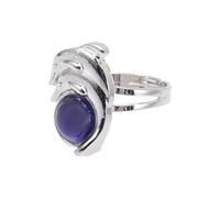 Ipetboom Bague d'Humeur Femme Ouverte en Alliage Changeant de Couleur Thermochromique Taille Ajustable Design Original avec Deux Dauphins Accessoire Présent pour Émotions