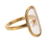 Ipetboom Bague Esthétique de Cœur en Acier Inoxydable Plaqué Or 18k Fleurs Séchées pour Femmes Bijoux Quotidiens Légers et Artisanaux Taille Unique