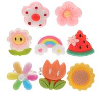 Ipetboom Bagues pour Garçon et Filles Réglables en Alliage et Silicone 6 Pièces Thème Dessins Animés Fleurs et Pastèques Bijoux Légers pour Filles Fête et Déguisement