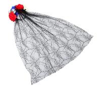 Ipetboom bandeau tête de mort décoratif rose jour casque d'halloween faire la fête Goth cerceaux de cheveux en voile de toile d'araignée bandeau floral avec voile de couronne en tissu Noir