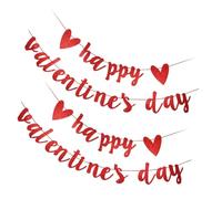 Ipetboom Bannière à Paillettes Saint-valentin 2 Ensembles, Drapeaux Rouges Scintillants en Papier Léger, Décorations Suspendues pour Fête Romantique Intérieur, Guirlande Fanions Décoratifs