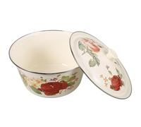 Ipetboom Bassine en Émail à Fond Plat 24 Cm avec Couvercle Bol Vintage Classique en Émail Blanc à Motifs Floraux Grosse Capacité pour Stockage et Préparation Cuisine pour Usage Domestique