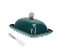 Ipetboom Boîte à Beurre Céramique avec Couvercle Hermétique et Trancheuse Intégrée Plat Rectangulaire pour Beurre Fromage et Aliments Résistant Chaleur et Adapté Au Micro-ondes Set Vert