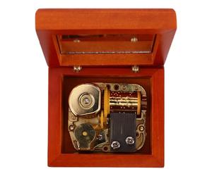 Ipetboom Boîte à Musique en Bois Massif à Remontoir, Mini Boîte à Musique Vintage Classique, Mécanisme Huit Tons Doré, Couleur Bois Rouge, Décoration Intérieure Élégante, 1 Pièce