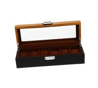 Ipetboom Boîte de Présentation de Montres en Bois Vintage 6 Emplacements Coffret de Rangement Compact Bois Naturel Organisateur pour Montres Usage Domestique Design Bicolore