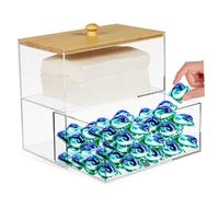Ipetboom Boîte de Rangement pour Capsules de Lavage Transparente avec Couvercle Tiroir Compact Double pour Organisation Buanderie Récipient Pratique pour Dosettes et Assouplissantes Gain de