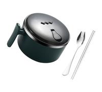 Ipetboom Bol Inox 1000 Ml avec Anse et Couvercle, Bol de Nouilles Instantanées en Acier Inoxydable 304, Vaisselle Cuisine Créative pour Soupe et Repas à Emporter, Set avec Baguettes