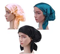 Ipetboom Bonnet de Nuit en Soie pour Femme Taille Unique Noir Ultra Doux Élastique Cheveux Longs Soin Nuit Sommeil