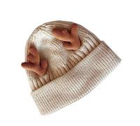 Ipetboom Bonnet Renne Chaud avec de Bonnet Hiver Unisexe Beige Unique Chapeau Maille et Confortable pour Froid