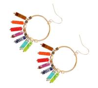 Ipetboom Boucles D’oreilles Boho à Pompons Et Pendentifs En Pierres Multicolores, Alliage Léger, Longues Gouttes Décoratives, Femmes, Fête Et Spectacles, Longueur 10 Cm