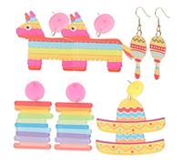 Ipetboom Boucles D’oreilles Pendantes Fiesta Mexicaines en Acrylique Coloré pour Femme Accessoires Carnaval Fête 4 Paires Assorties Jaune Rouge Multicolore