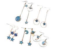 Ipetboom Boucles D'oreilles Longues Asymétriques Étoiles Lune Métal Multicolore Femme Soirée Voyage Pack 5 Paires