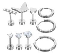 Ipetboom Boucles D'oreilles Puces pour Sorties Décontractées ou Événements Formels Ensemble de 9 en Acier Inoxydable Argenté Confortables et Résistantes pour Femmes