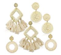 Ipetboom Boucles d'Oreilles Tressées en Rotin pour Femmes Lot de 3 Paires Boucles d'Oreilles Pendantes Ethniques Bijoux et Aérés pour
