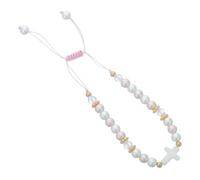 Ipetboom Bracelet Élégant Symbole D'amitié en Plastique et Croix Perles Blanches et Design Religieux Significatif pour Filles Adolescentes, pour Première Communion