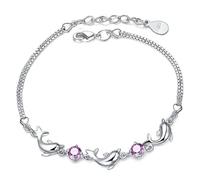 Ipetboom Bracelet Femme Ajustable Dauphin Améthyste Plaqué Argent Bijou de Plage pour Ado et Fille Accessoire Mode Cuivre Non Allergène