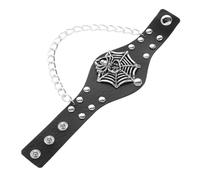 Ipetboom Bracelet Gothique Large Cuir PU Réglable avec Tête de Mort et Motif Toile Araignée Halloween Unisexe Punk pour Tenues Rock et Accessoires Déguisements Squelette Homme Femme