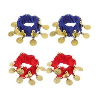 Ipetboom Bracelets à Clochettes pour Danse Orientale 4 Pièces Manchettes Métalliques à Paillettes Rouges et Bleues Accessoires Sonores pour Danseuse du Ventre Ballet et Spectacles Festifs