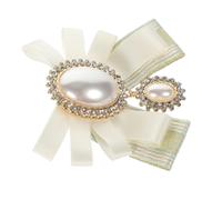 Ipetboom Broche Nœud Noeud Perle Simulée Blanc Épingle de Costume Femme Chic Bureau Soirée Mode-accessoire Élégant 4,5 Cm