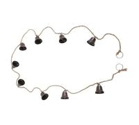 Ipetboom Carillon de Cloches en Métal Vintage Perles en Bois et Pompons 8 Cloches en Laiton sur Corde en Fer Décoration Rustique pour Noël Maison et Bricolage Guirlande Sonore