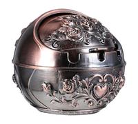 Ipetboom Cendrier Décoratif en Métal Rouge Cuivre Petit Format avec Couvercle Anti-Cendres Cendrier Portable Rond pour Bureau et Terrasse Accessoire Maison Résistant aux Chocs Usage