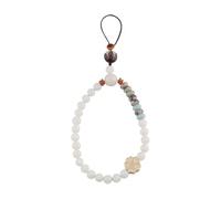 Ipetboom Chaîne de Téléphone en Perles de Bouddha Blanche Cordon Suspendre en Bois Jaune Petite Fleur 1 Pièce Style Chinois Accessoire Léger pour Téléphone Portable Décoration Unique