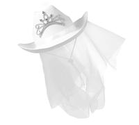 Ipetboom Chapeau de Mariée Cowgirl Blanc avec Voile Élégant Léger et Ajustable pour Femmes Accessoire Polyvalent pour Mariage Enterrement de Vie de Jeune Fille et Fêtes