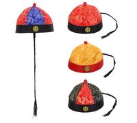 Ipetboom Chapeau Traditionnel Chinois Dynastie Qing avec Tresses Taille Adulte 9 Lot de 4 Pièces Multicolores Accessoire de Scène et Costume Ancien pour Théâtre et Cosplay