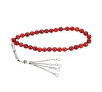 Ipetboom Chapelet Musulman Agate Naturelle Perles Rouge Rosary Prières Islamique Lisse Confortable Perles de Prière pour Croyants Islam Cadeau Symbolique pour Famille et Amis