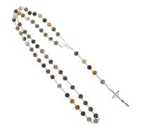 Ipetboom Collier Chapelet Catholique en Agate Naturelle Croix Pendentif Crucifix Vintage Chaîne Clavicule 1 Pièce Bijou pour Femmes et Hommes Accessoire Religieux Élégant