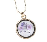Ipetboom Collier Créatif pour Femme Fleurs Séchées Violet Pendentif Boîte en Verre Délicat Chaîne Clavicule Bijou Floral Présent Femme pour Fêtes et Occasions