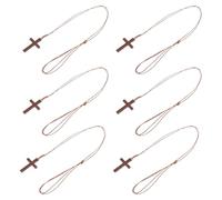 Ipetboom Collier Croix en Bois Naturel 6 Pièces Pendentif Religieux Chrétien Unisexe Bijou Présent Chrétien Polyvalent pour Baptême Décoration Rétroviseur Voiture et Usage Quotidien