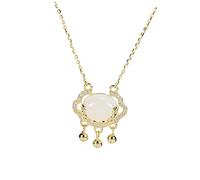 Ipetboom Collier Pendentif Cadenas en Jade Chinois Chaîne de Clavicule Bijoux Chinois Pendentif de Longue Vie pour Femme Style Traditionnel 1 Pièce