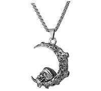 Ipetboom Collier Pendentif Tête De Mort Punk Vintage En Alliage Métal, Collier Pour Femme, Chaîne De Clavicule, Bijou Gothique Lune Fête Et Cérémonie, Taille Unique
