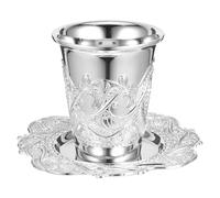 Ipetboom Coupe en Métal Argenté avec Soucoupe 1 Pièce Coupe à Vin pour Shabbat et Fêtes Juives Accessoire Judaica Traditionnel Usage Rituel et Célébrations