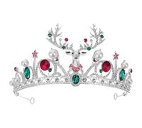 Ipetboom Couronne de Noël baroque : diadème en bois de cerf avec strass et fausses perles - Coiffe de mariée de Noël - Accessoires de coiffure pour femmes pour costumes de fête