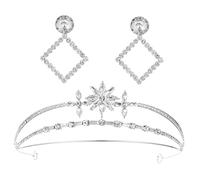 Ipetboom Couronne Rhinestones Boucles Oreilles Ensemble pour Mariage et Fête Diadème Élégant pour Occasions Spéciales