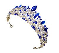 Ipetboom Couronne Strass pour Femmes Diadème de Mariage Doré Bleu Accessoire Coiffure Élégant pour Mariée et Fêtes Serrage-Tête Princesse Scintillant Couronnes de Mariage et Banquets