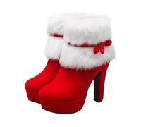 Ipetboom Courtes Hiver pour Femmes Bottines à Talons Épais Plateforme Rembourrée Peluche Chaud pour Fête Hiver