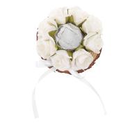 Ipetboom Coussin Porte-alliances Rond avec Ruban Blanc, Base en Bois Décorative, Fleurs Artificielles Immortelles, Accessoire Rustique pour Mariage en Jardin, Plateau à Bagues Décoratif,