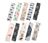 Ipetboom Couverts de Camping 10 Pièces Pochette Rangement Portable en Coton et Lin Cordon pour Fourchette Cuillère Baguettes pour Voyage et Pique-niques